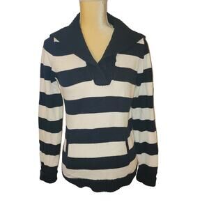 Liz Claiborne Women's Nautical Navy & White Knit Sweater Medium